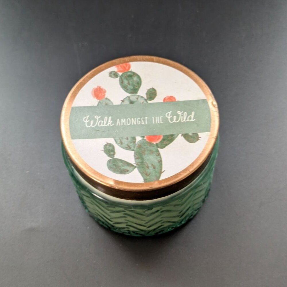 Walk Amongst The Wild Rainforest Scent Candle Green Pressed Glass Jar Gold Lid
